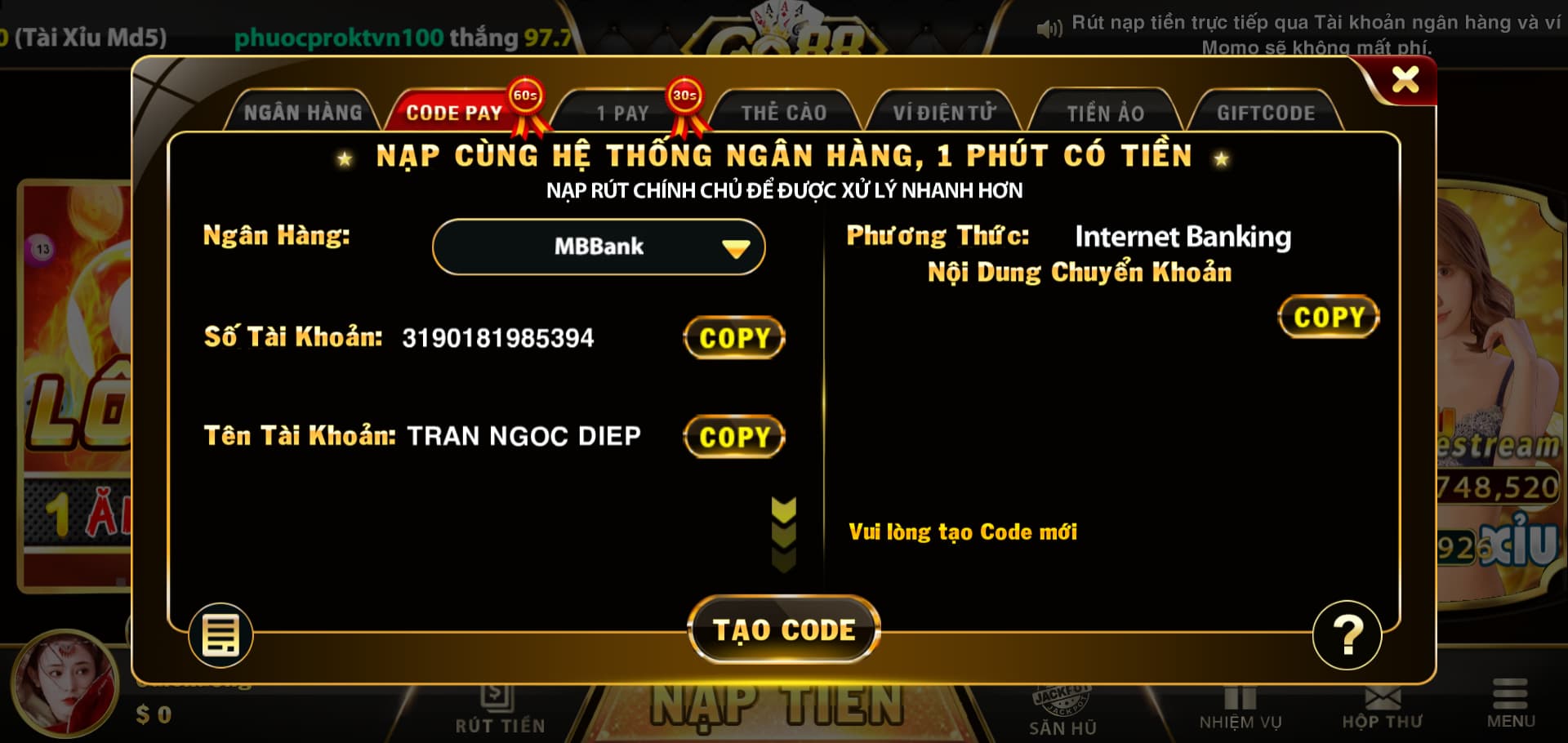 Hướng dẫn chi tiết cách nạp tiền Go88 chuẩn xác nhất 